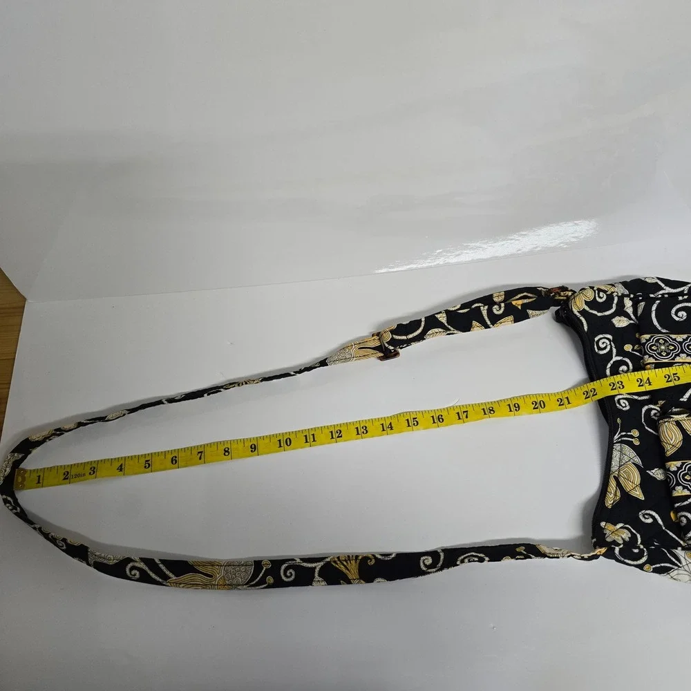 Vera Bradley Quilted Crossbody Bag Womens Black Yellow Bird Floral Boho - Picture 11 of 13